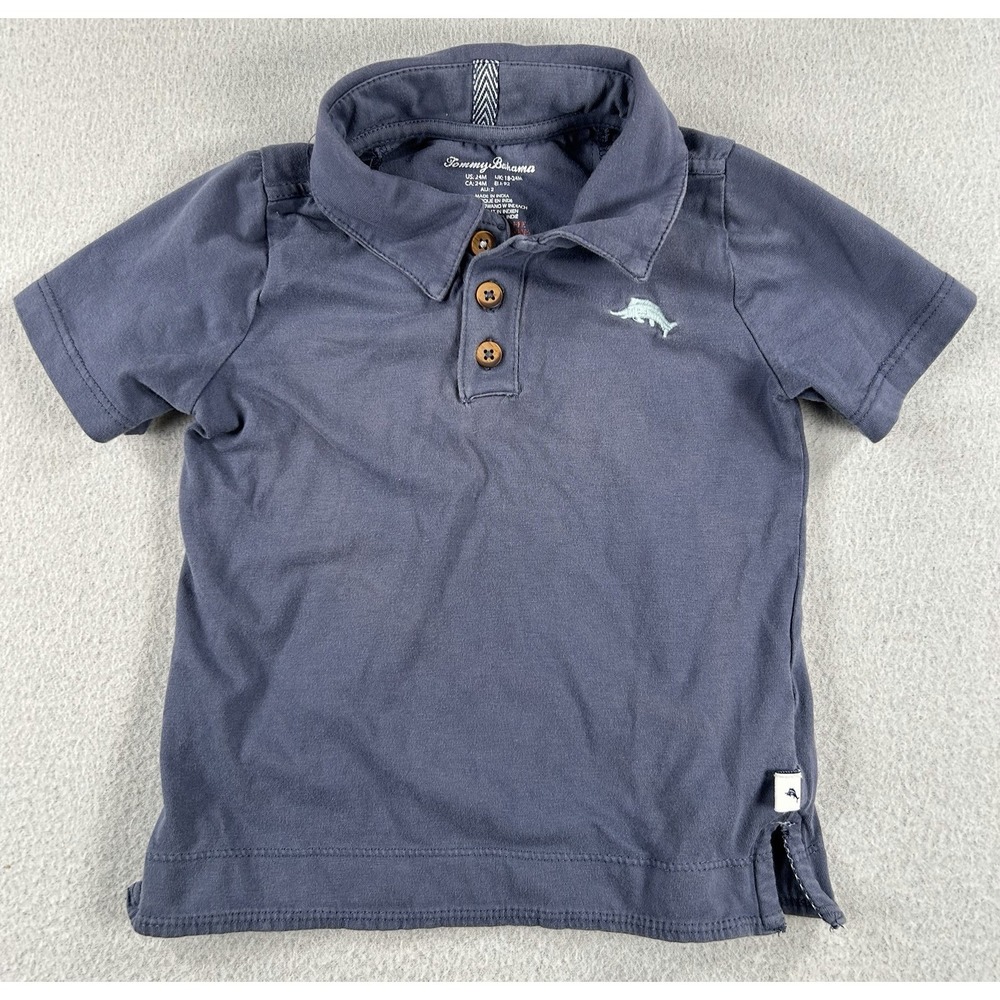 Toddler Boy Tommy Bahama Navy Blue Polo Shirt Coastal Summer 24M